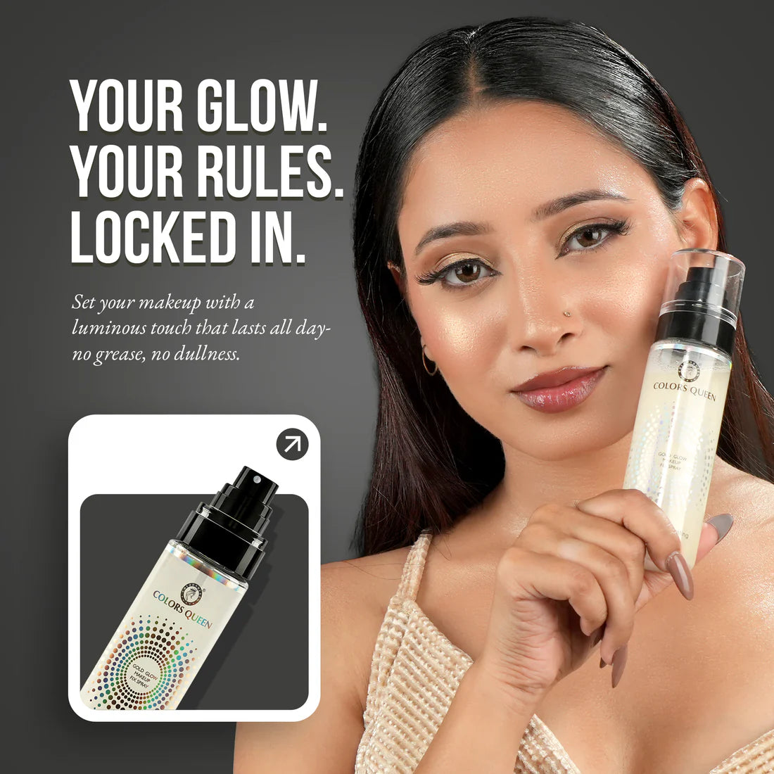 COLORS QUEEN GOLD GLOW MAKEUP FIX SPRAY MFG 03