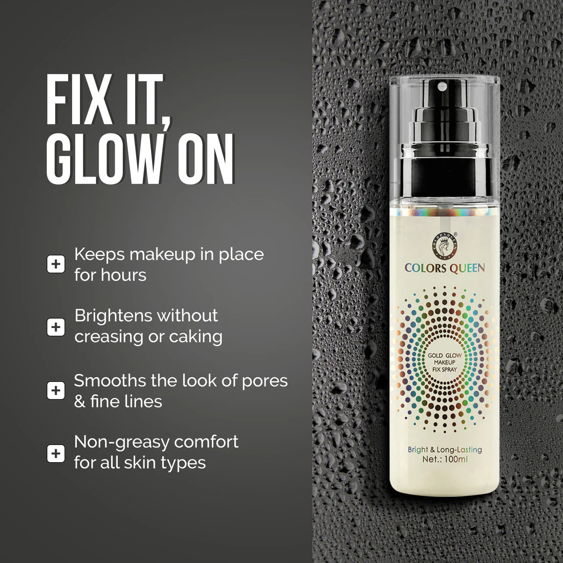 COLORS QUEEN GOLD GLOW MAKEUP FIX SPRAY MFG 03