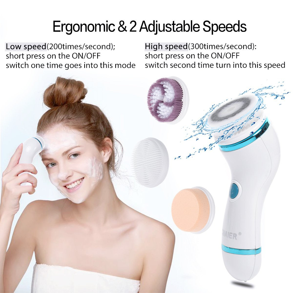 CNAIER FACE CLEANSING BRUSH 4IN1 HEADS