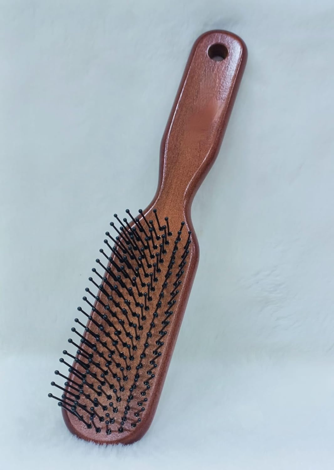 Flat Hair Brush with Ball Tip Bristles Wooden Handle for Men & Women