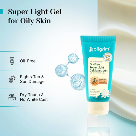 Pilgrim 5% Niacinamide Oil-Free Super Light Gel Sunscreen For Oily Skin SPF 50 PA++++