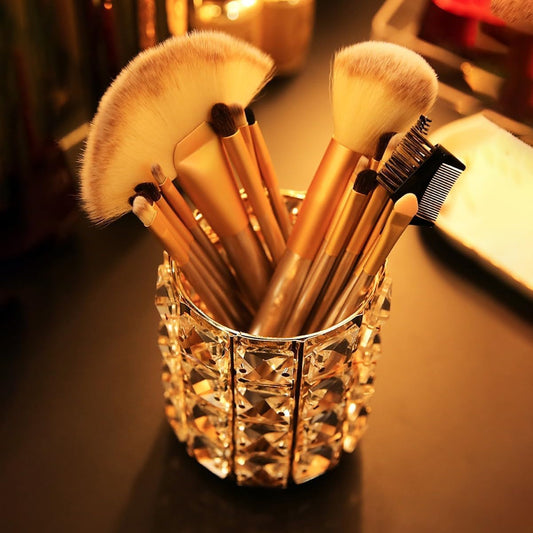 handcrafted Crystal Makeup Brush Holder Organizer brings luxury, sparkle, and organization