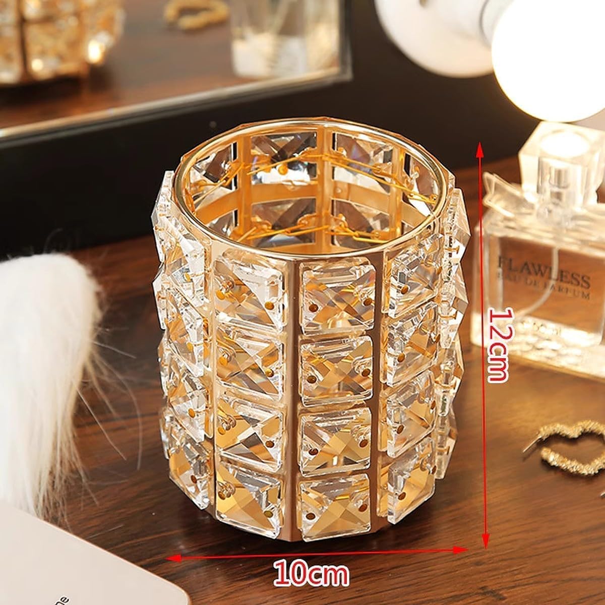 handcrafted Crystal Makeup Brush Holder Organizer brings luxury, sparkle, and organization