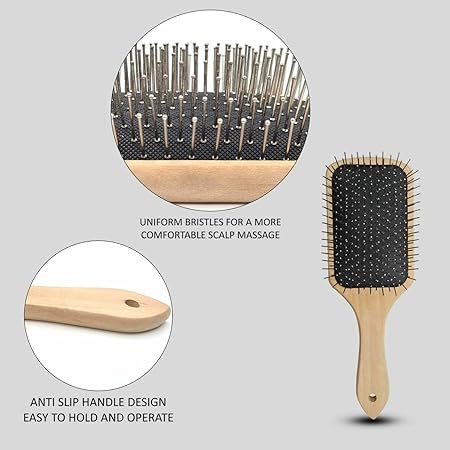 Wooden Paddle Hair Brush with Ball Tip Bristles