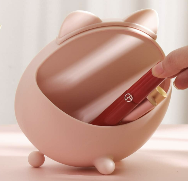 Round Desktop Cosmetic Mirror with Cat Ear Comb