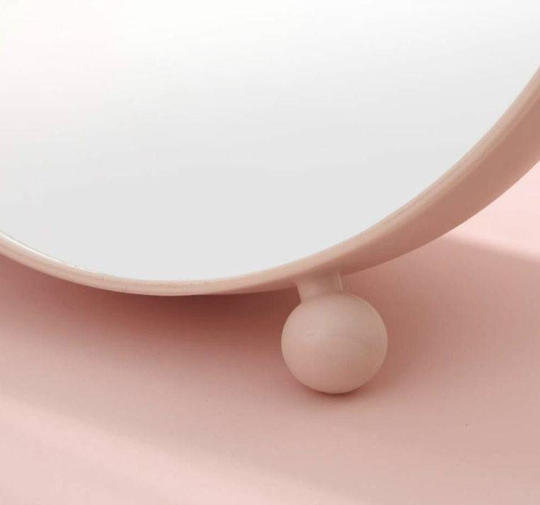 Round Desktop Cosmetic Mirror with Cat Ear Comb