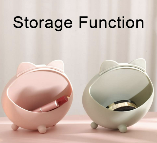 Round Desktop Cosmetic Mirror with Cat Ear Comb