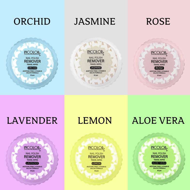 INCOLOR NAIL POLISH REMOVER TRAVEL WIPES PACK OF 6 PCS