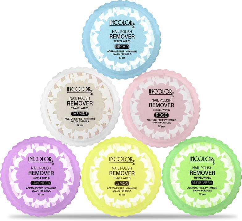 INCOLOR NAIL POLISH REMOVER TRAVEL WIPES PACK OF 6 PCS