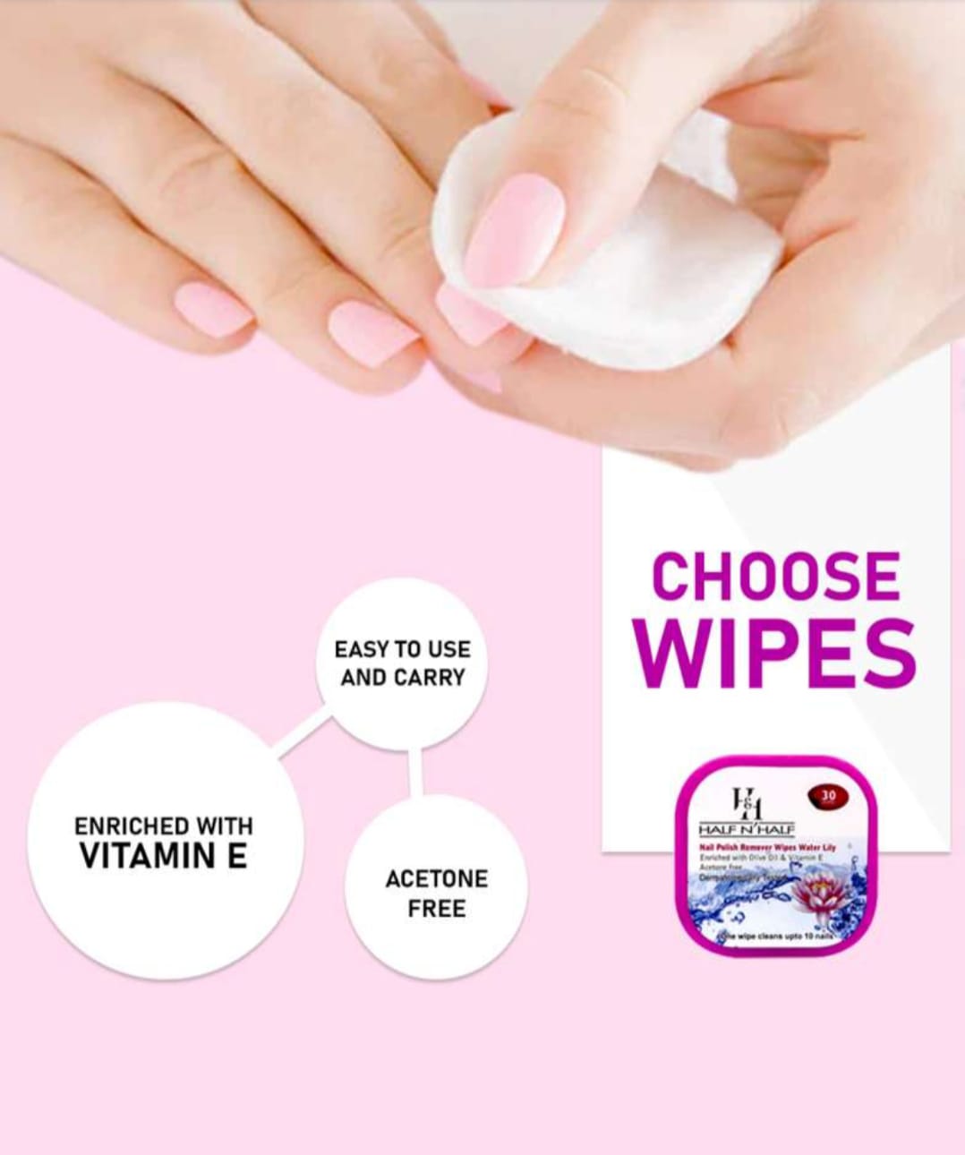 HALF 'N' HALF SET OF 6 NAIL POLISH REMOVER WIPES