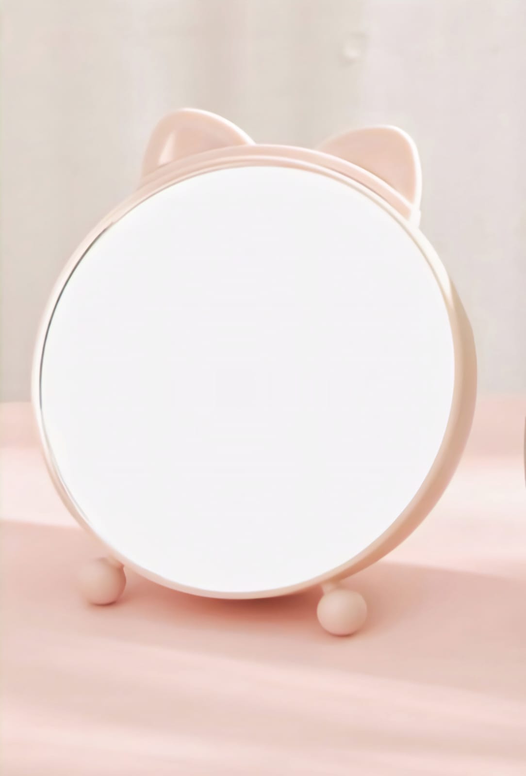 Round Desktop Cosmetic Mirror with Cat Ear Comb