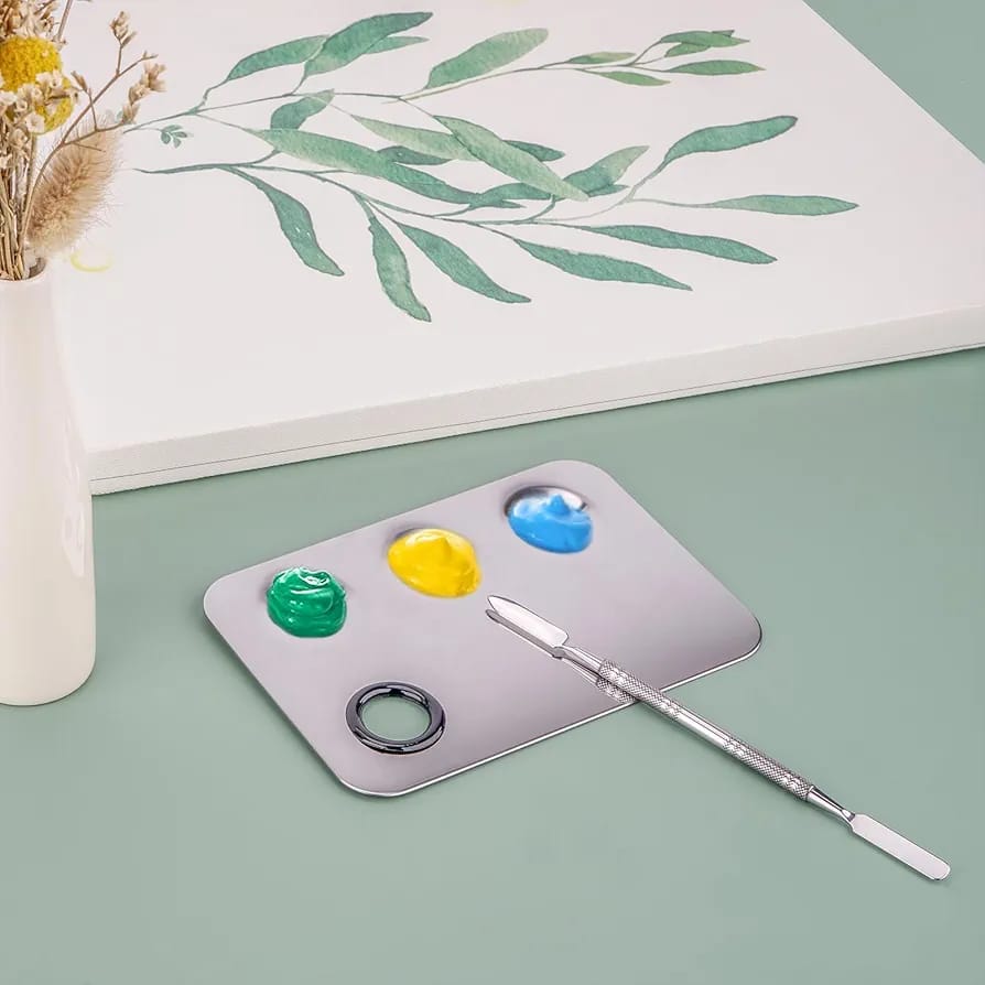 Stainless Steel Mental Mixing Tray with Artist Tool for Art Painting