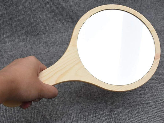WOODEN HANDLE MIRROR SMALL SIZE (ROUND)