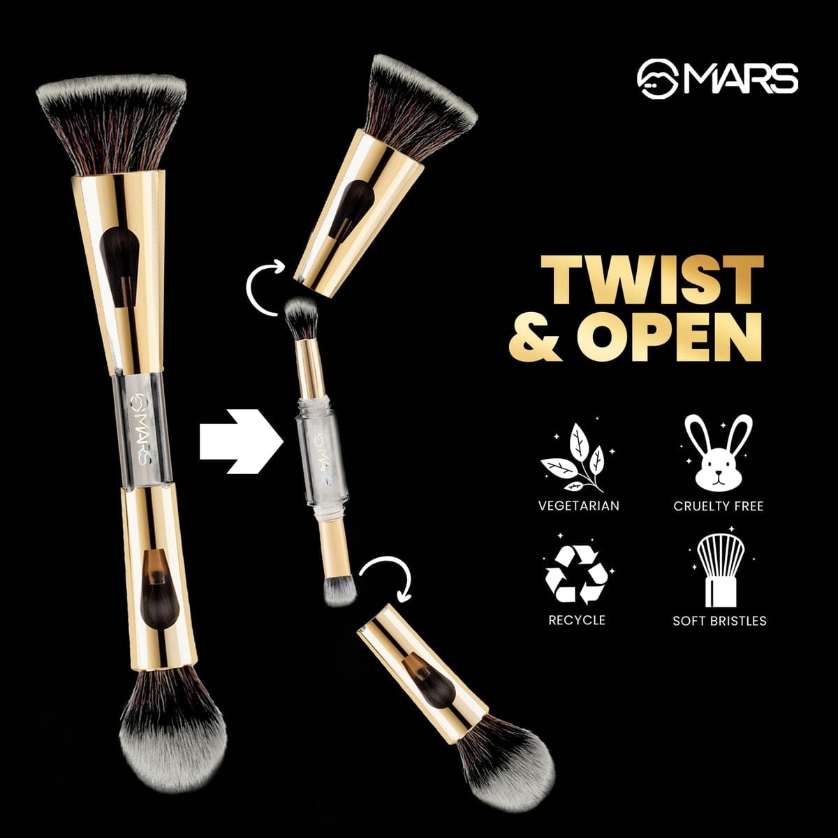 MARS 4IN1 TRAVEL BRUSH ( FOUNDATION, POWDER, EYESHADOW BRUSH )