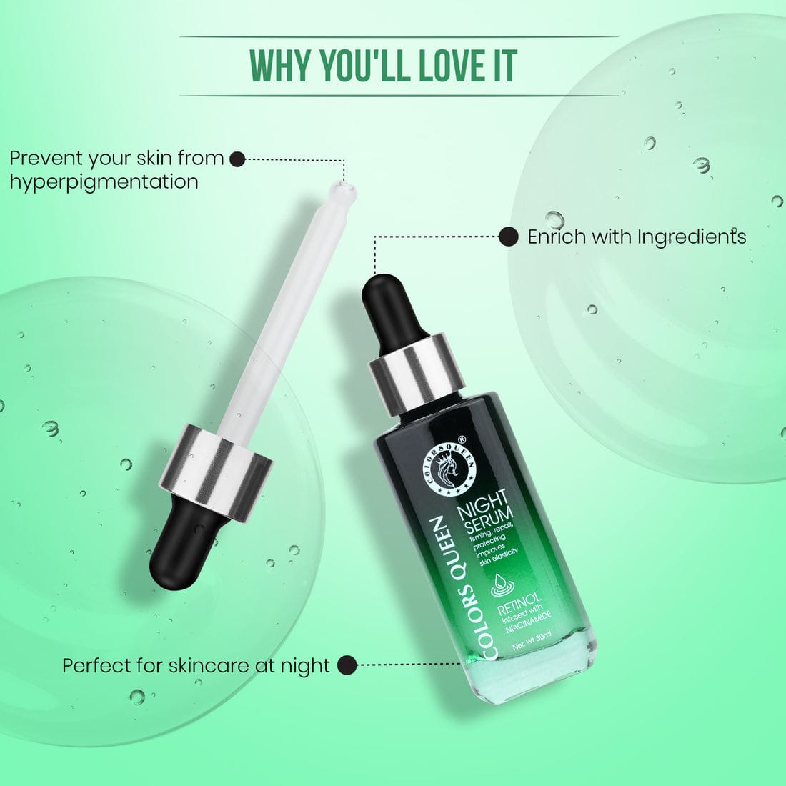 COLORS QUEEN RETINOL NIGHT SERUM WITH NIACINAMIDE