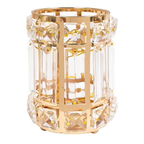 Crystal Gem Pillar Votive Candle Holder Gold No. 3