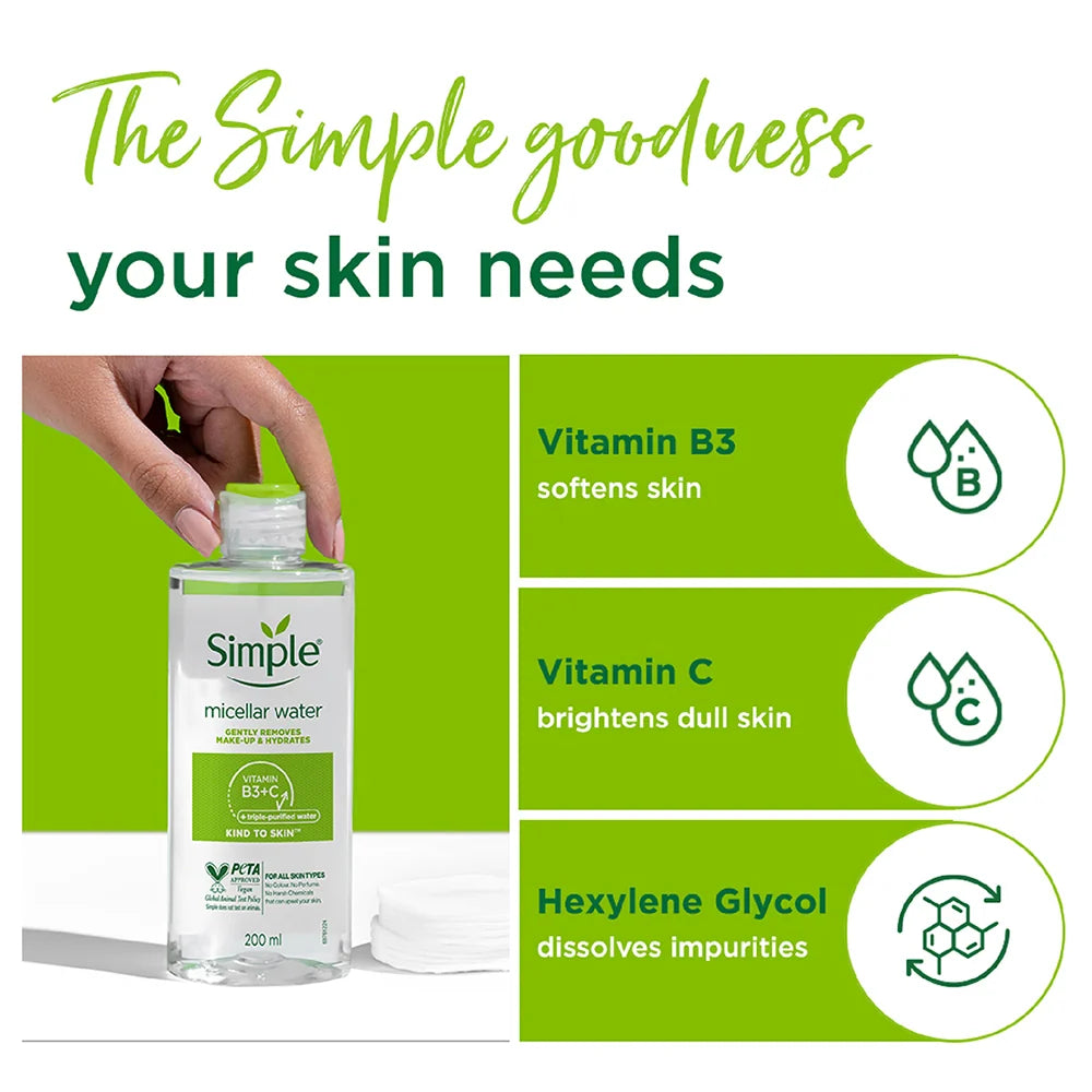 Simple Micellar Cleansing Water / Refreshing Facial Wash 200ml