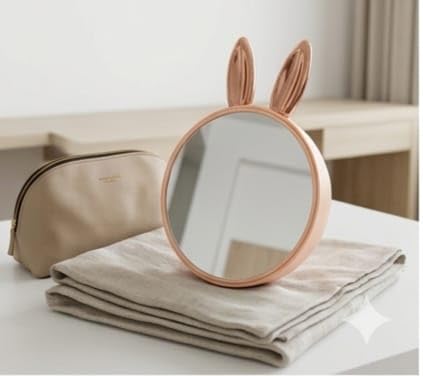 Rabbit Heart Desk Desktop Small Round Makeup Mirror