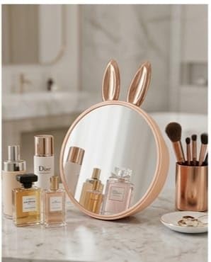 Rabbit Heart Desk Desktop Small Round Makeup Mirror