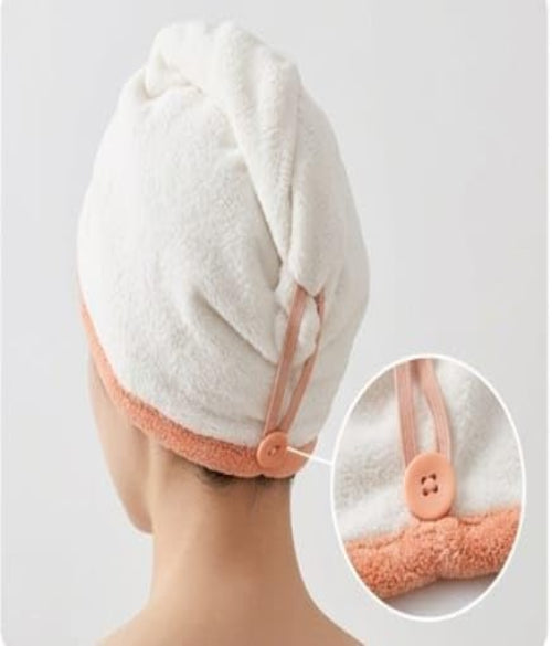 Microfiber Hair Towel with Button – Quick Dry Hair Wrap