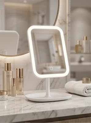 Mirror with LED Light Portable Square Mirror with Stand