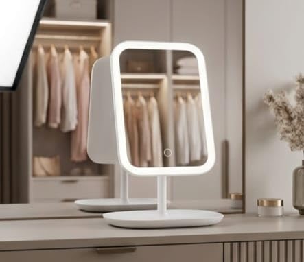 Mirror with LED Light Portable Square Mirror with Stand