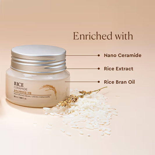 The Face Shop Ceramide &  Rice Moisturizer – Korean Day Cream for Barrier Repair & Glass Skin Glow  (50ml)