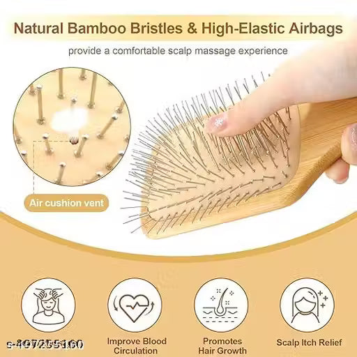 BEAUTY Bamboo Hair Brush with Soft Bristles Wooden Paddle Hair Brush for Women &  Men