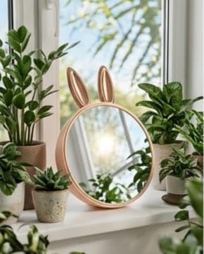 Rabbit Heart Desk Desktop Small Round Makeup Mirror