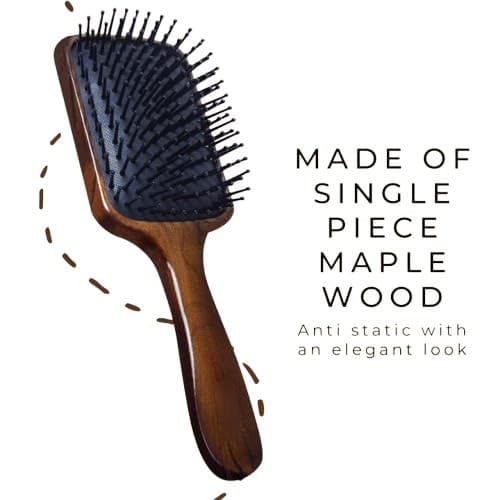 Line Professional Maple Wood Anti Static Large Paddle Hair Styling Salon Brush with Curved Wooden Handle for Men Women