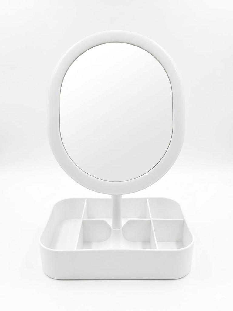 LED Mirror Oval Shape with M.T Container – Makeup & Storage Solution