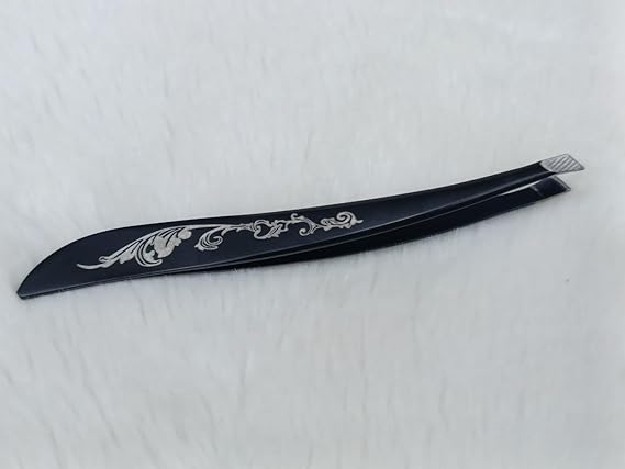 Slant Tip Tweezer – For Eyebrows, Upper Lip & Facial Hair (Black)