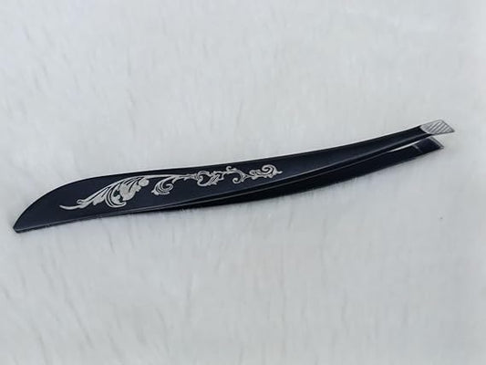 Slant Tip Tweezer – For Eyebrows, Upper Lip & Facial Hair (Black)