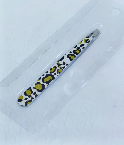 Stainless Steel Eyebrow Tweezers – Stylish Tiger Print Design