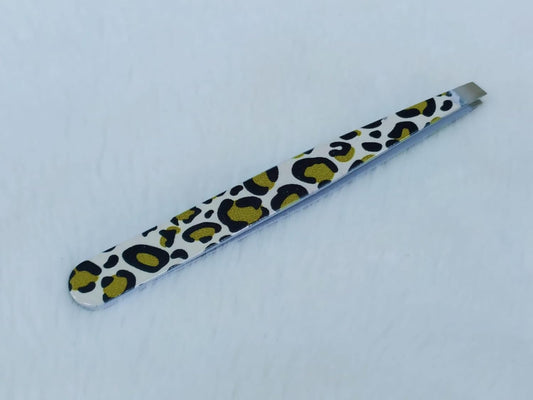 Stainless Steel Eyebrow Tweezers – Stylish Tiger Print Design
