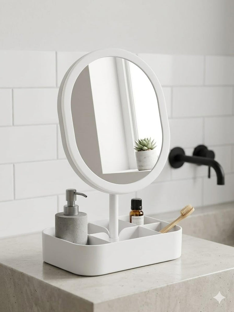 LED Mirror Oval Shape with M.T Container – Makeup & Storage Solution