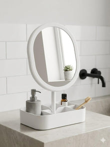 LED Mirror Oval Shape with M.T Container – Makeup & Storage Solution