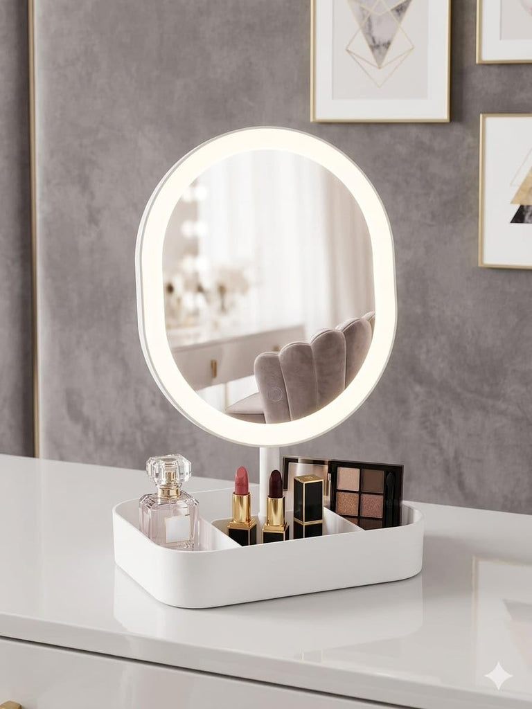 LED Mirror Oval Shape with M.T Container – Makeup & Storage Solution