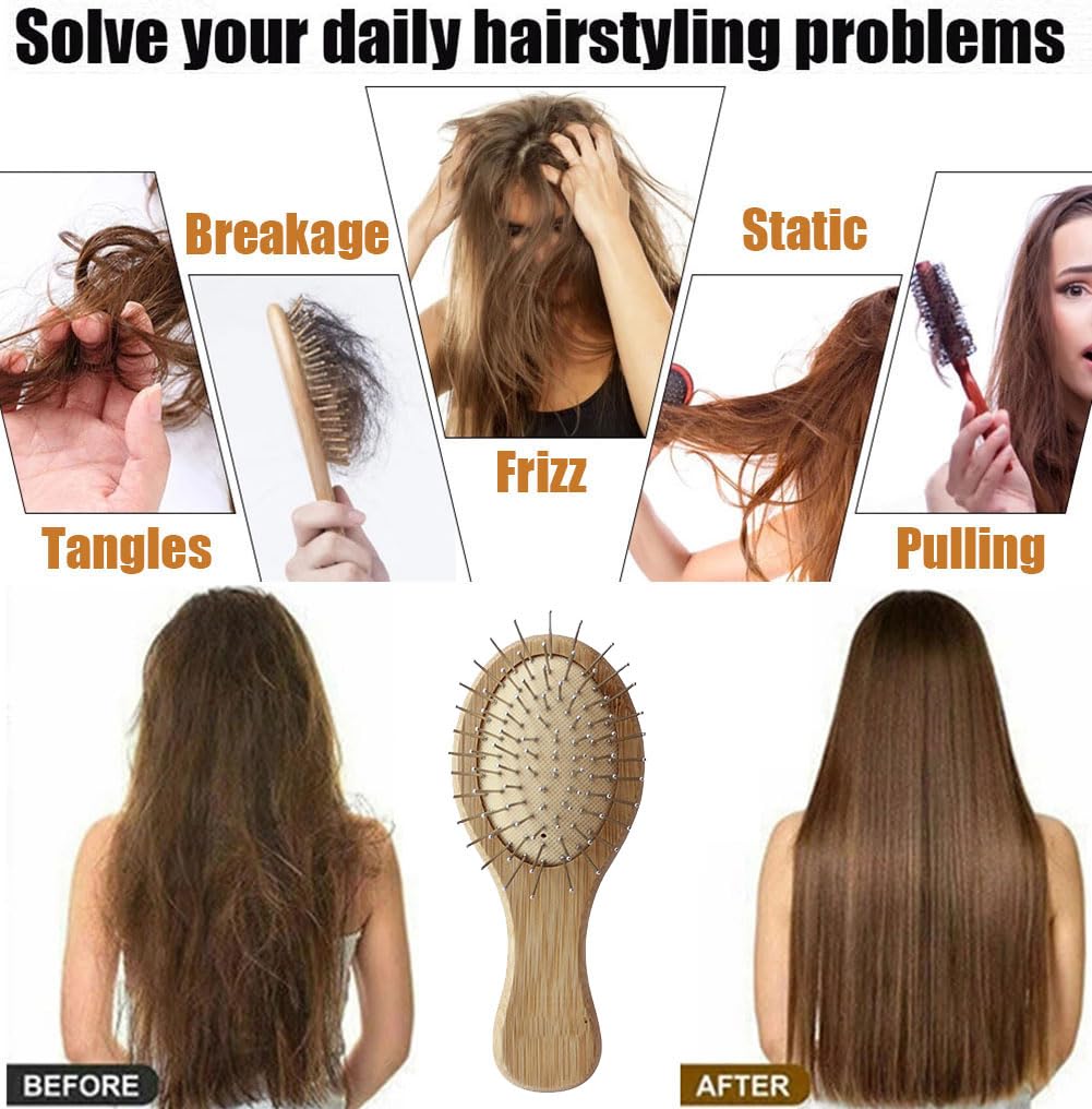 Wooden Paddle Brush with Metal Bristles