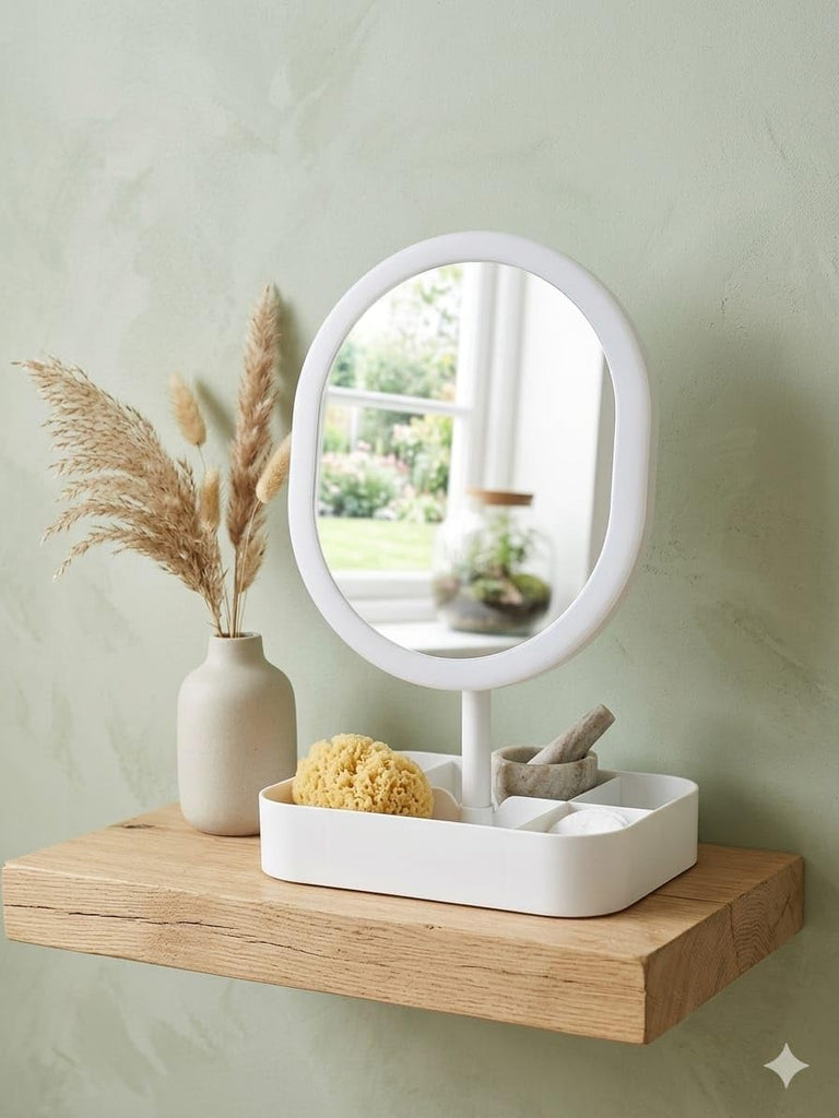 LED Mirror Oval Shape with M.T Container – Makeup & Storage Solution