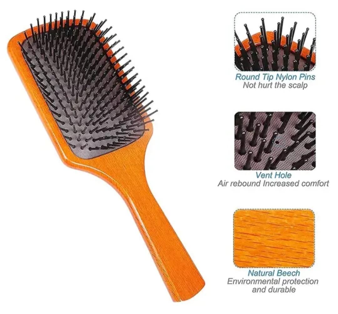 Wooden Paddle Brush, Ergonomic Paddle Hair Brush Prevent Slipping Comfortable with Handle for Women