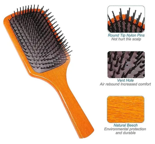 Wooden Paddle Brush, Ergonomic Paddle Hair Brush Prevent Slipping Comfortable with Handle for Women