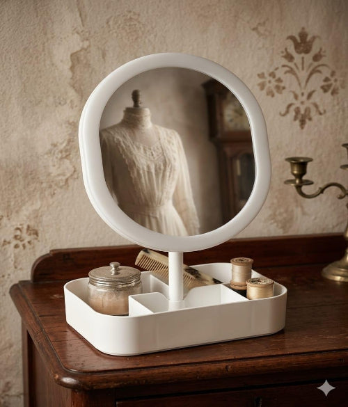 LED Mirror Oval Shape with M.T Container – Makeup & Storage Solution