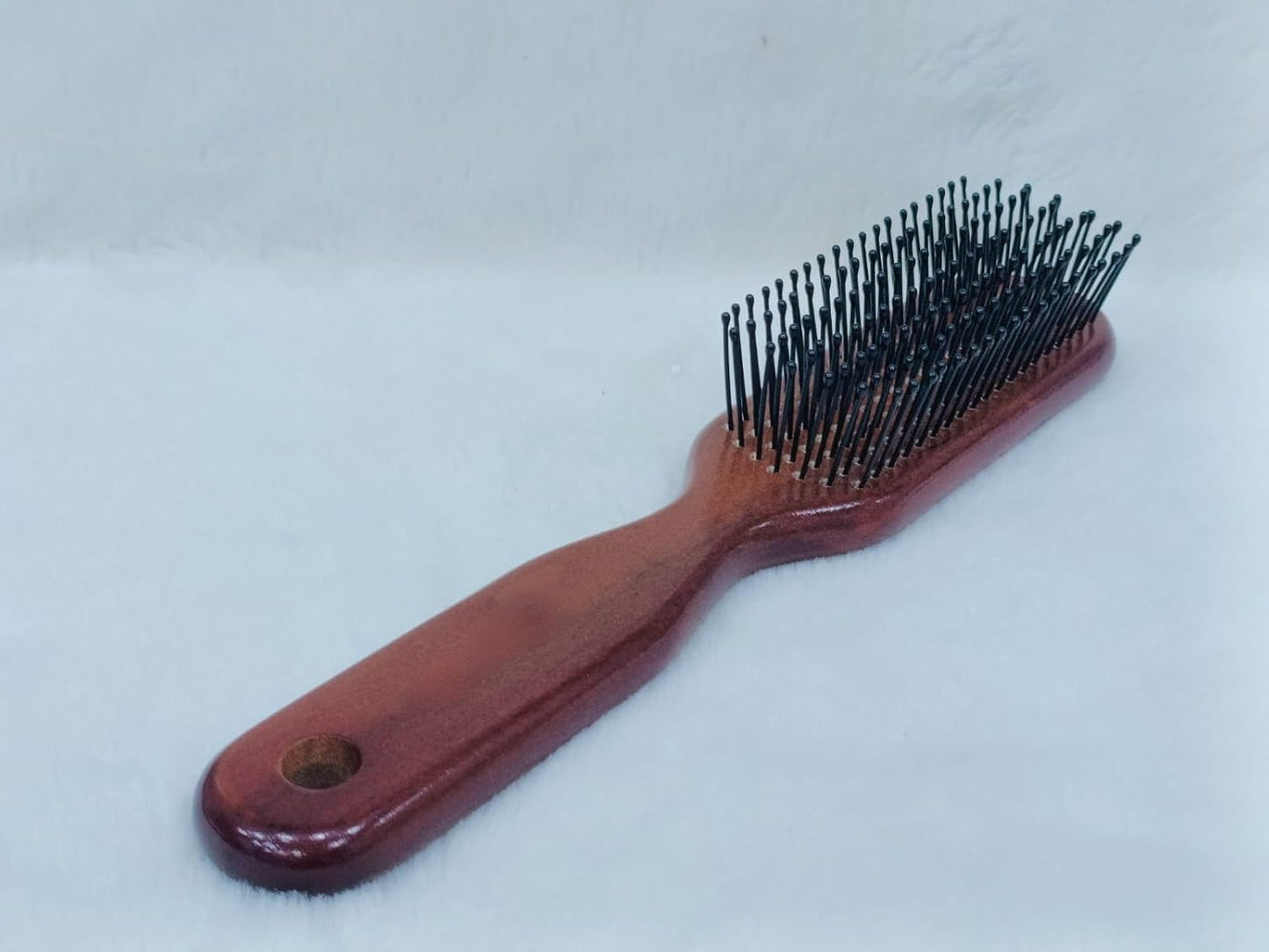 Flat Hair Brush with Ball Tip Bristles Wooden Handle for Men & Women