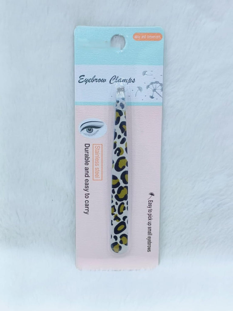 Stainless Steel Eyebrow Tweezers – Stylish Tiger Print Design