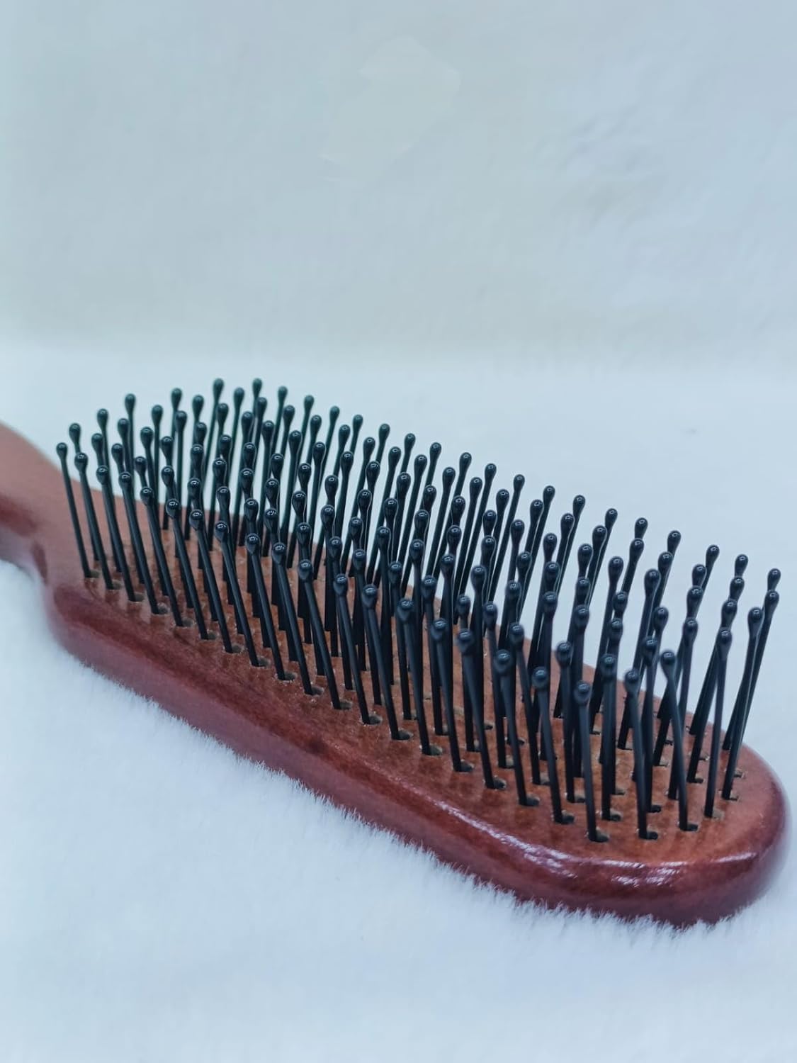 Flat Hair Brush with Ball Tip Bristles Wooden Handle for Men & Women