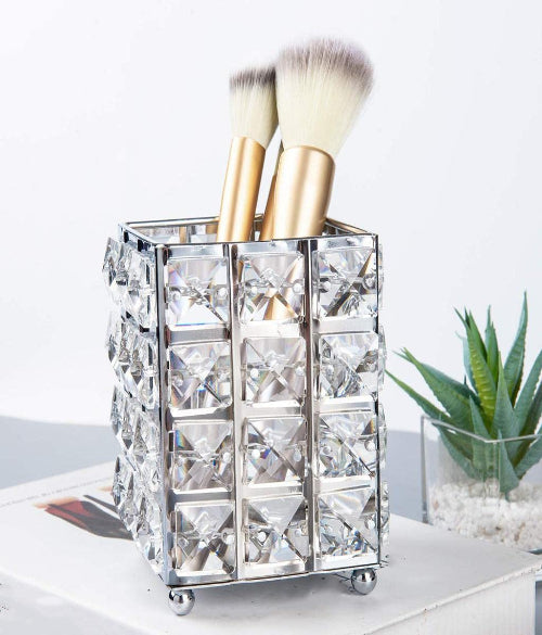 Makeup Brush Holder & Eyebrow Pencil Holder – Silver