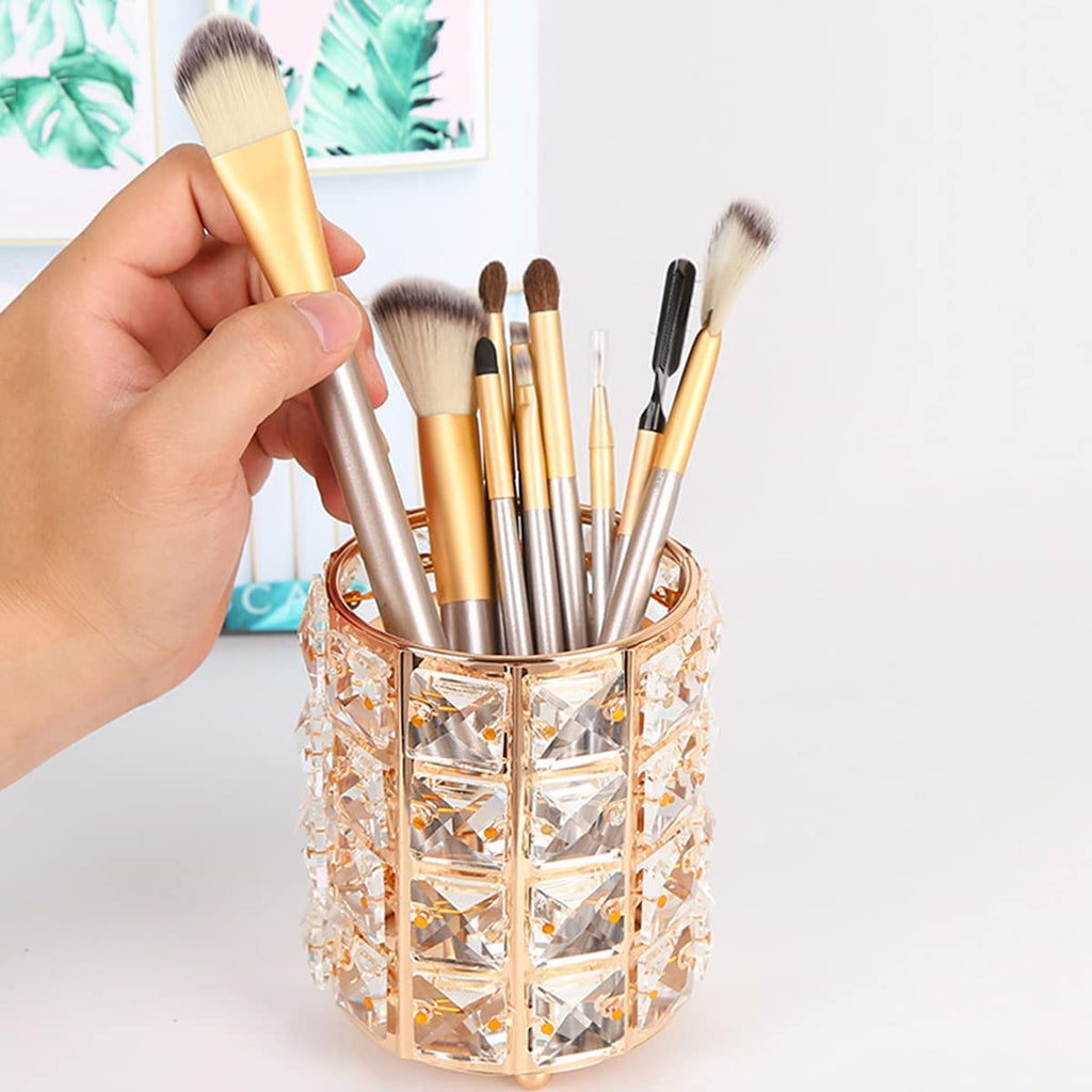 handcrafted Crystal Makeup Brush Holder Organizer brings luxury, sparkle, and organization
