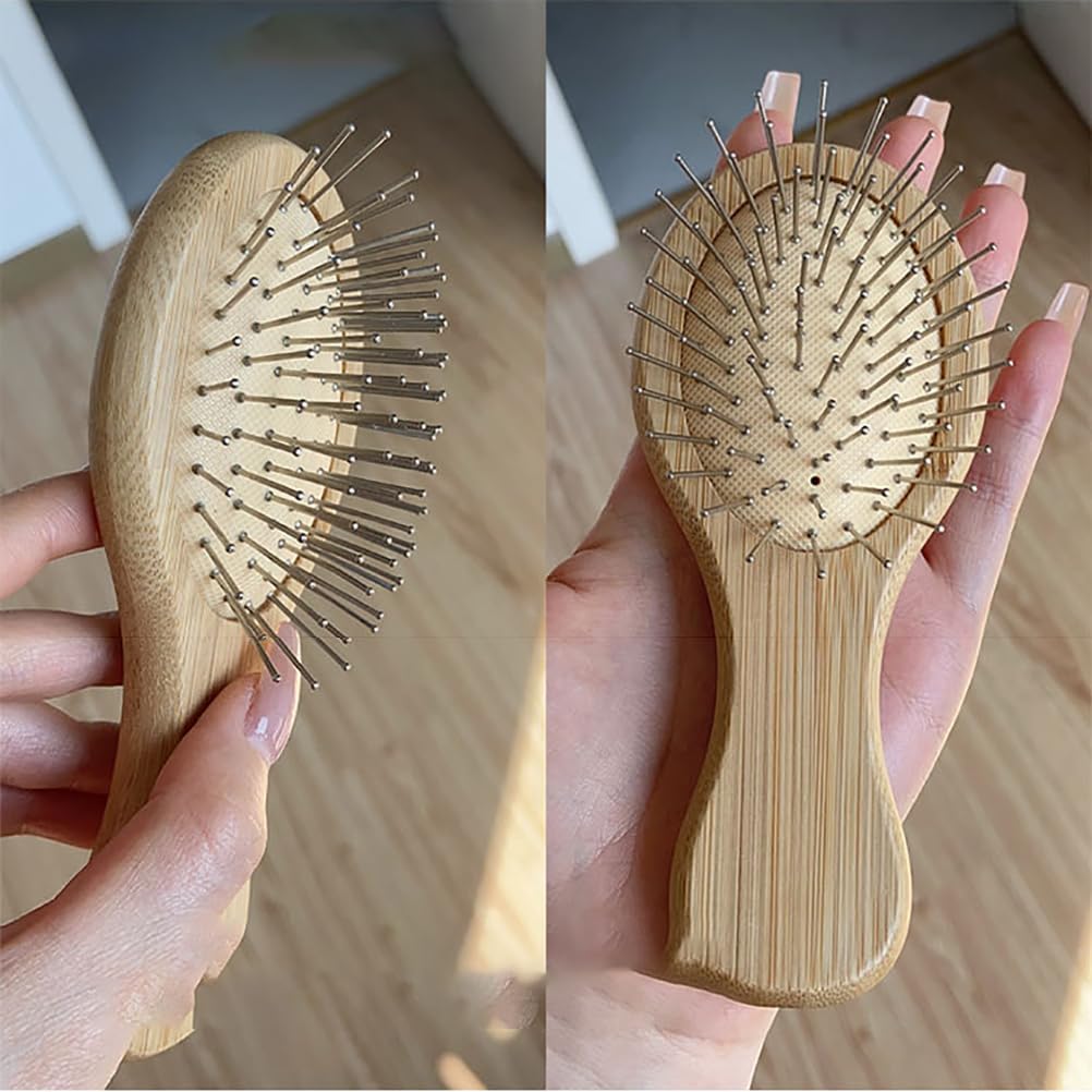 Wooden Paddle Brush with Metal Bristles