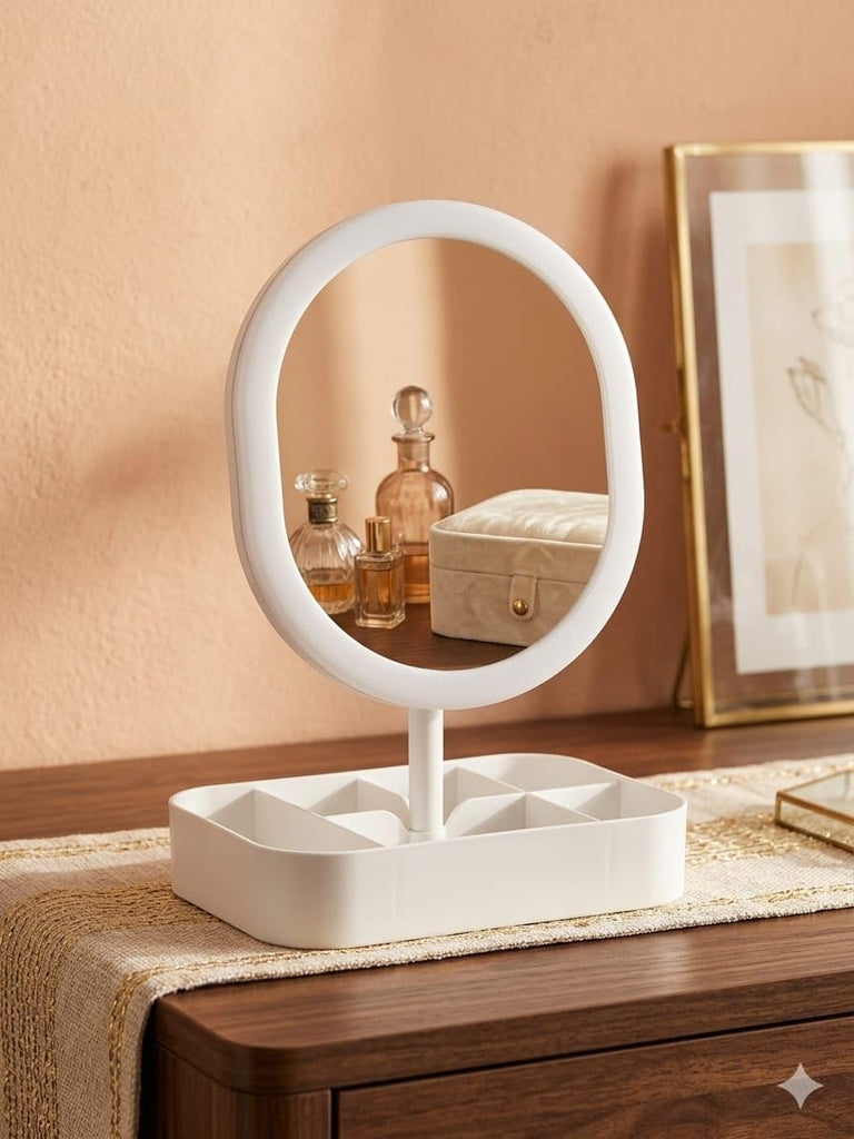 LED Mirror Oval Shape with M.T Container – Makeup & Storage Solution
